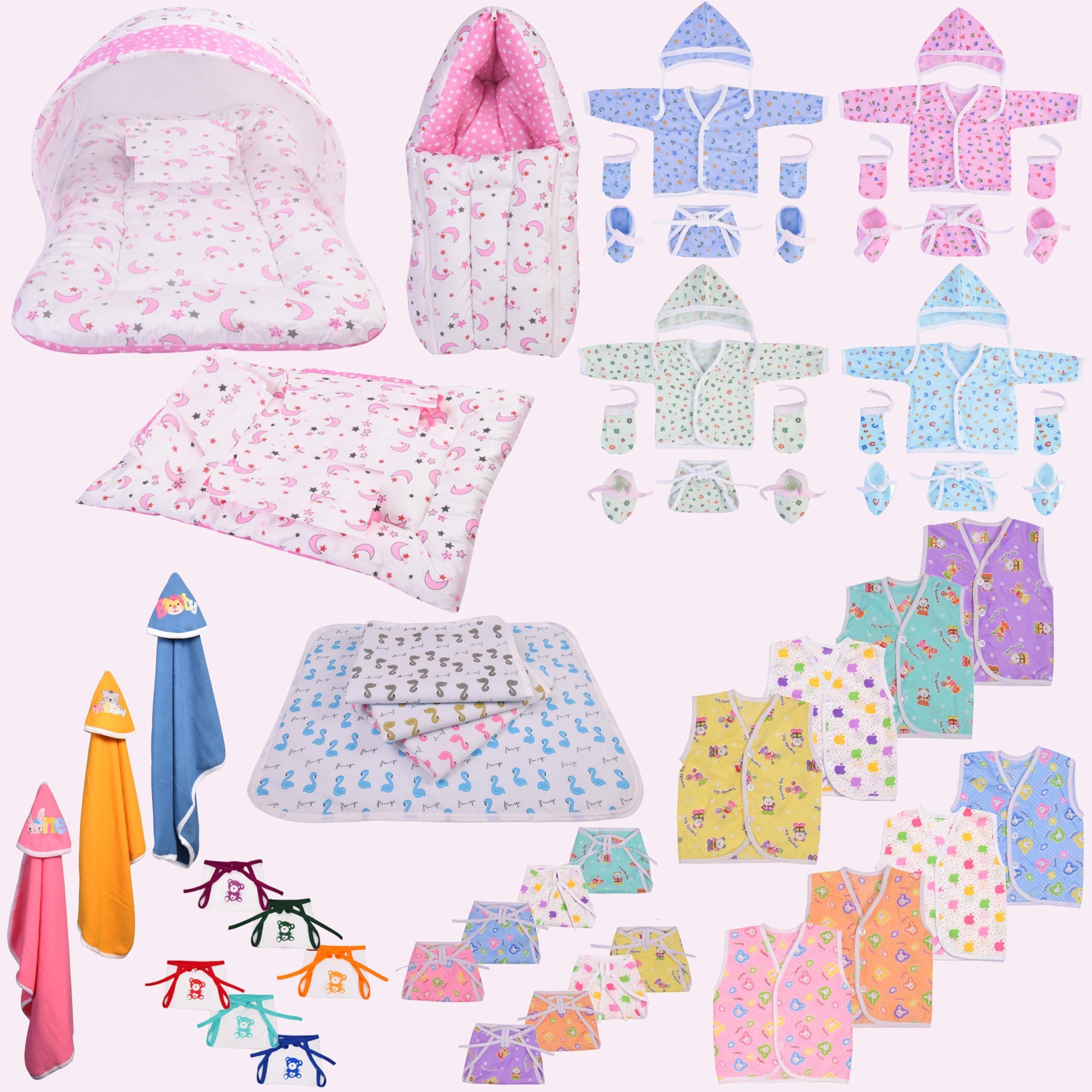 Baby Newborn Complete Clothing Set | 56 in 1 New Born Essentials Kit | Baby Combo Set for New Born | Hospital Bag Kit & Shower Gift | 0–6 Months (Pink)-image-38