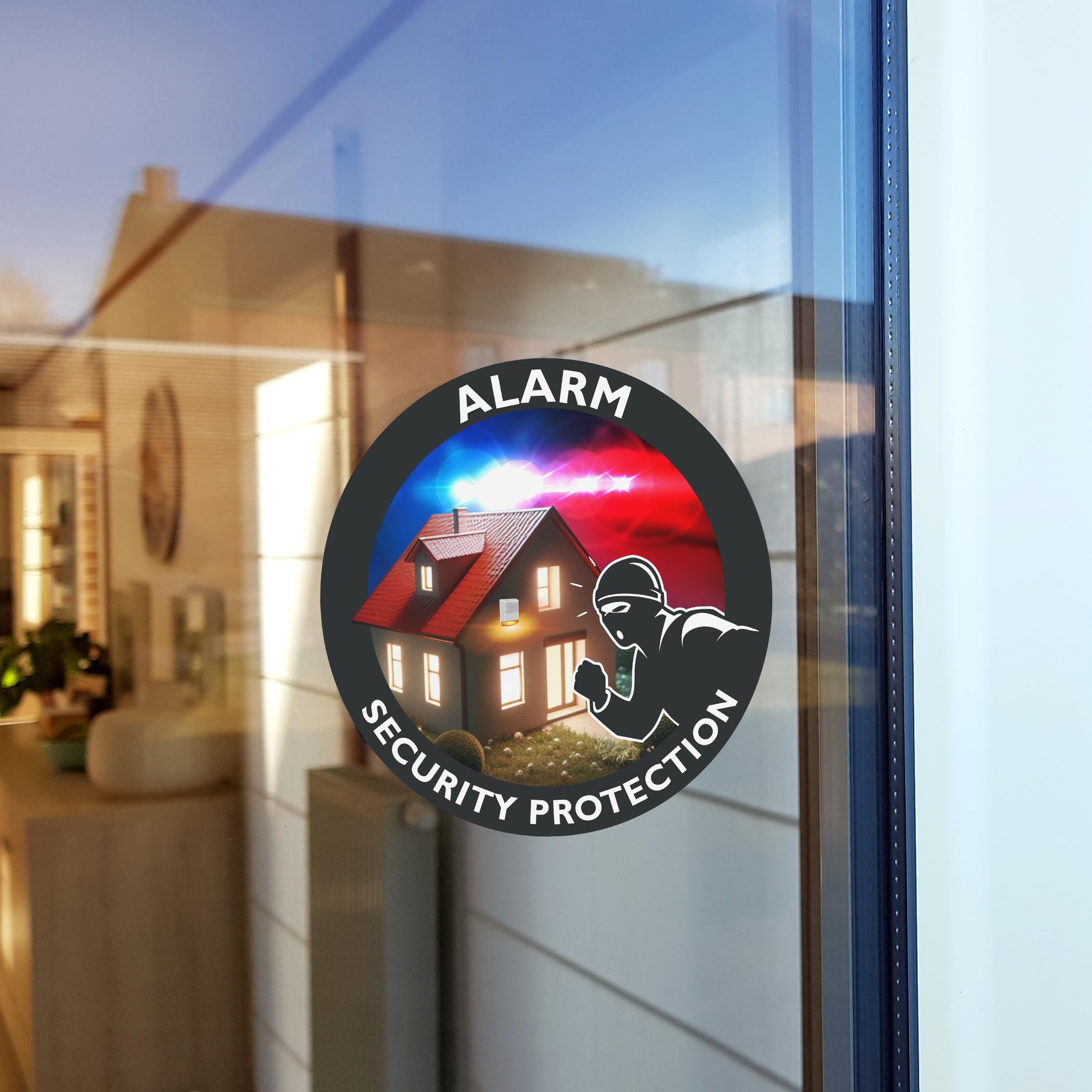 Burglar Deterrent Stickers - House Secured by Alarm (Police) - 6 Round Stickers - 9.5 cm, Black, Red, Blue and White, 9,5 - 6x - Image 3