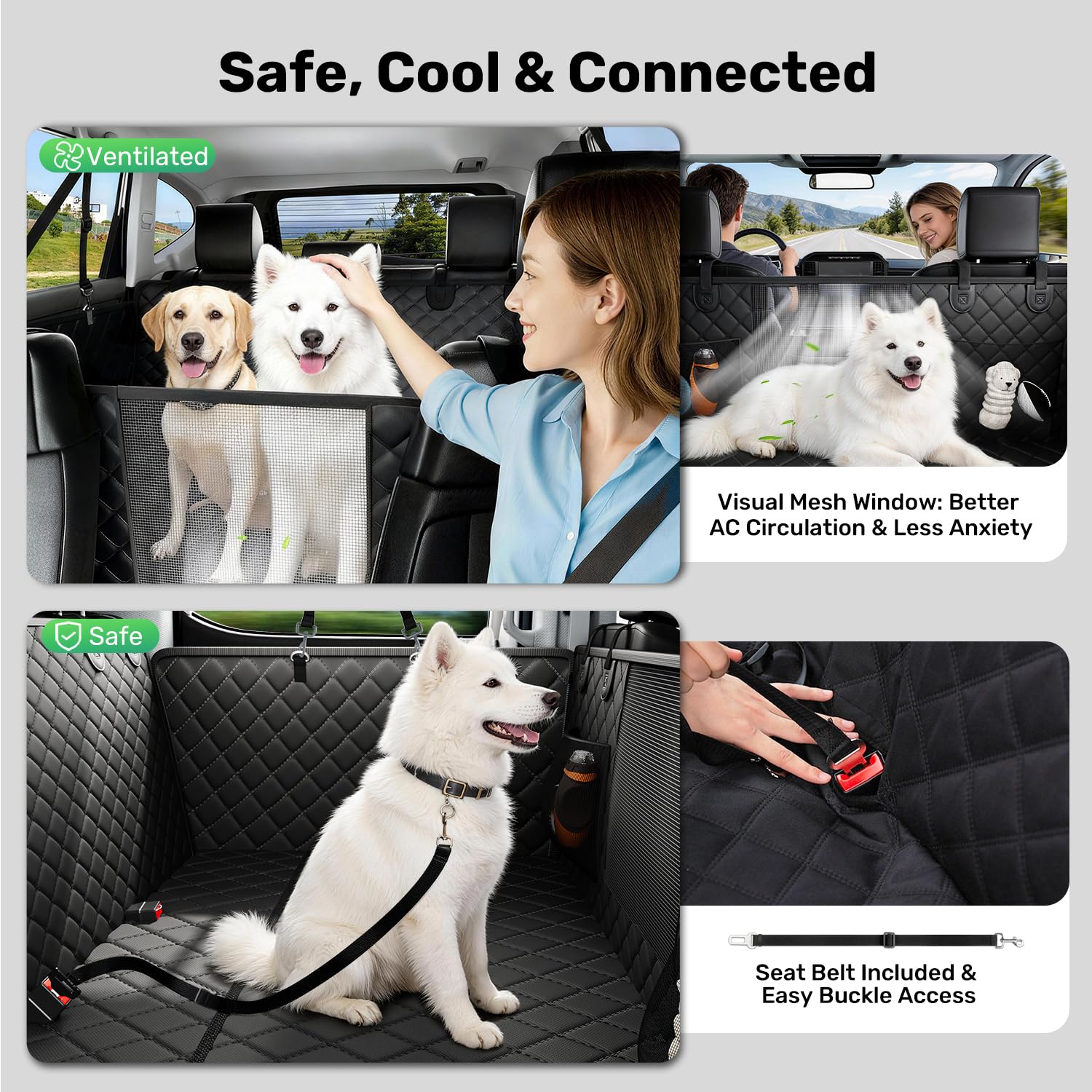 Zanch Heavy-Duty Dog Car Seat Cover, Flat Solid Back Seat Extender for Multi Large Dogs, Hard-Base Supports 450 lb, Waterproof Scratchproof Hammock Protector, Standard for Cars, SUV, Trucks, Black - image 6