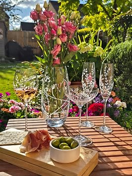 DIAMANTE Swarovski Barrel Shaped Crystal Glass Vase Leaf - Hand Cut Flowering Vine Decoration with Swarovski Crystals - 25cm in gift box