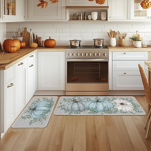 Miniatura 4 de Artoid Mode Juego de 2 tapetes de cocina de otoño de eucalipto y calabaza, decoración del hogar, alfombras de cocina de bajo perfil para piso, 17 x