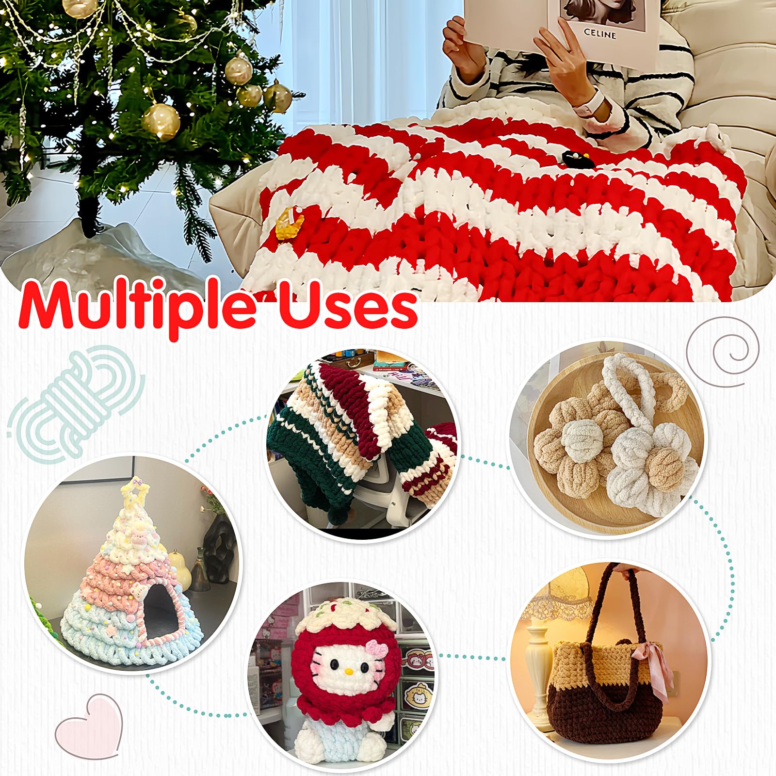 Confezione da 8 filati grossi per lavori a maglia, di ciniglia super voluminosa, n. 10, soffice jumbo, per coperte spesse e realizzate a mano, sciarpe e decorazioni per la casa (8, blu cielo)