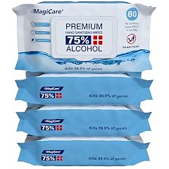 MagiCare 75 Large Alcohol Wipes 4-80ct Packs 320pcs - Alcohol Hand Sanitizer Wipes Premium - Unscented Hand Wipe