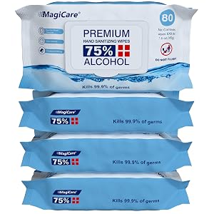 MagiCare 75 Large Alcohol Wipes 4-80ct Packs - Alcohol Hand Sanitizing Wipes Premium - Unscented Hand Wipe Sanitizer