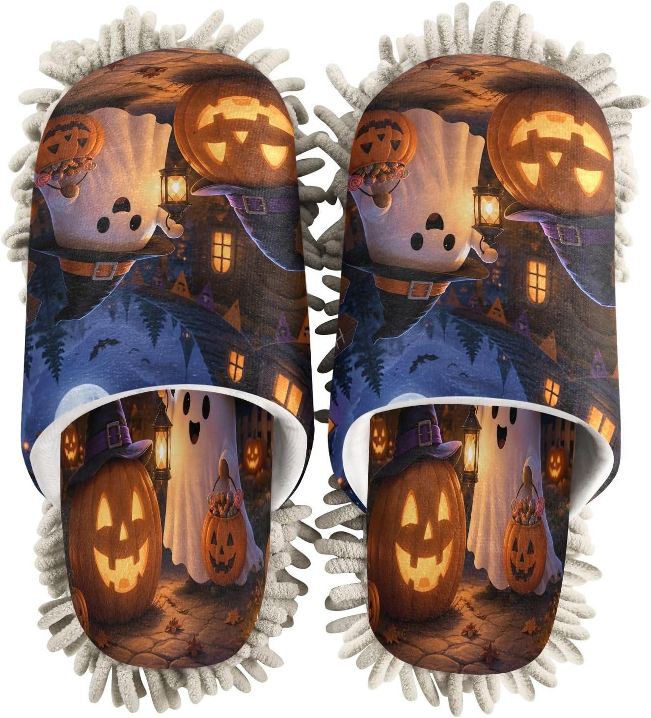 Funny Halloween Town Microfiber Mop Slippers