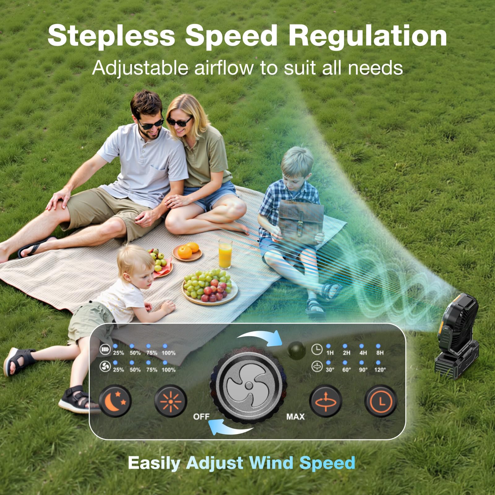 OGERY Camping Ventilator, Tragbarer Ventilator Wiederaufladbar mit 20000mAh Akku, Stufenlose Geschwindigkeitsregelung, Schnellladung, Fernbedienung & LED Laterne für Zelt, Reisen, Auto Camping