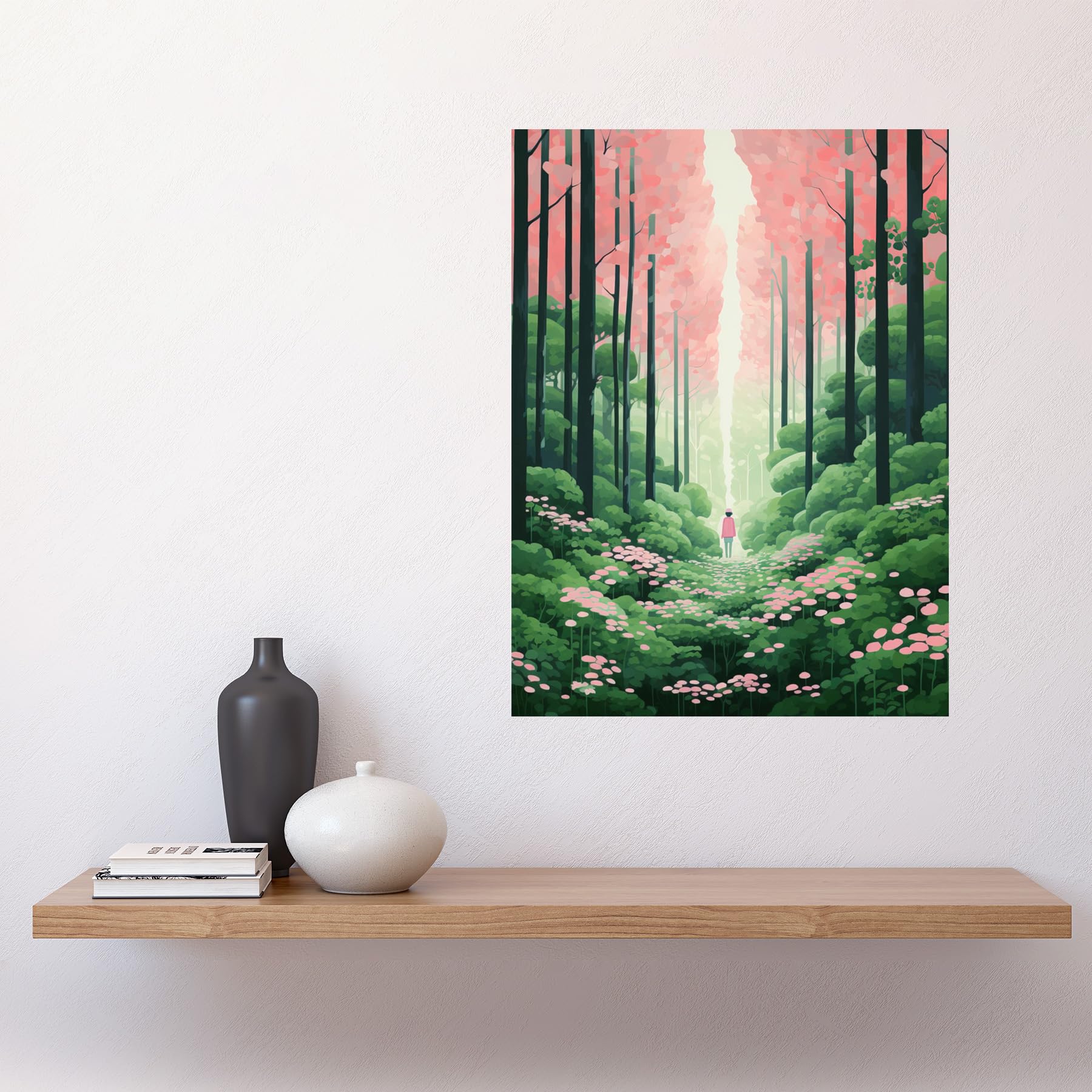 Artery8 Mount Yoshino Cherry Blossom Tree Forest Bright Artwork Baby Pink Green Walk in Nature Trail Large Wall Art Poster Print Thick Paper 18X24 Inch - Image 2