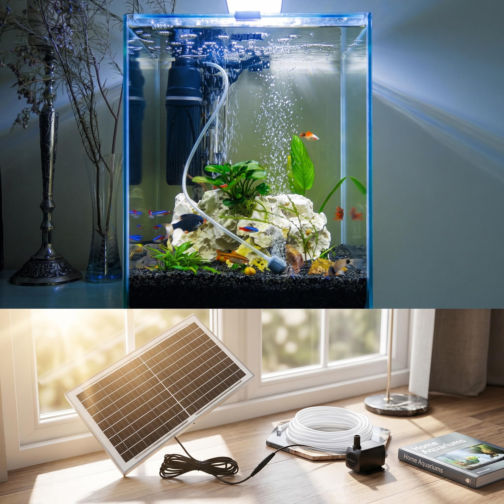 Kit de filtre solaire pour bassin à poissons - Pompe submersible - Filtre biologique pour bassin à poissons