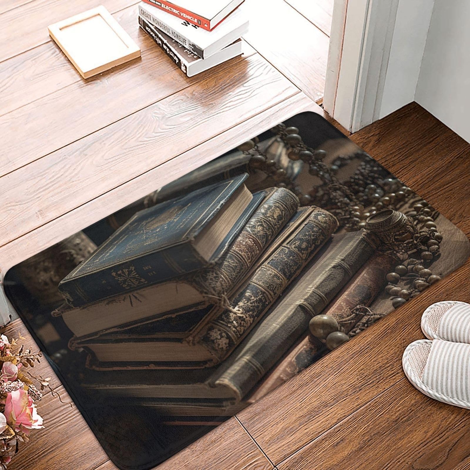 Entryway Doormat 16" x 24" Non-Slip Front Door Mat Bathroom Doormats Stack of Old Books Door Mat for Bathroom Welcome Mats for Outdoor Indoor Home