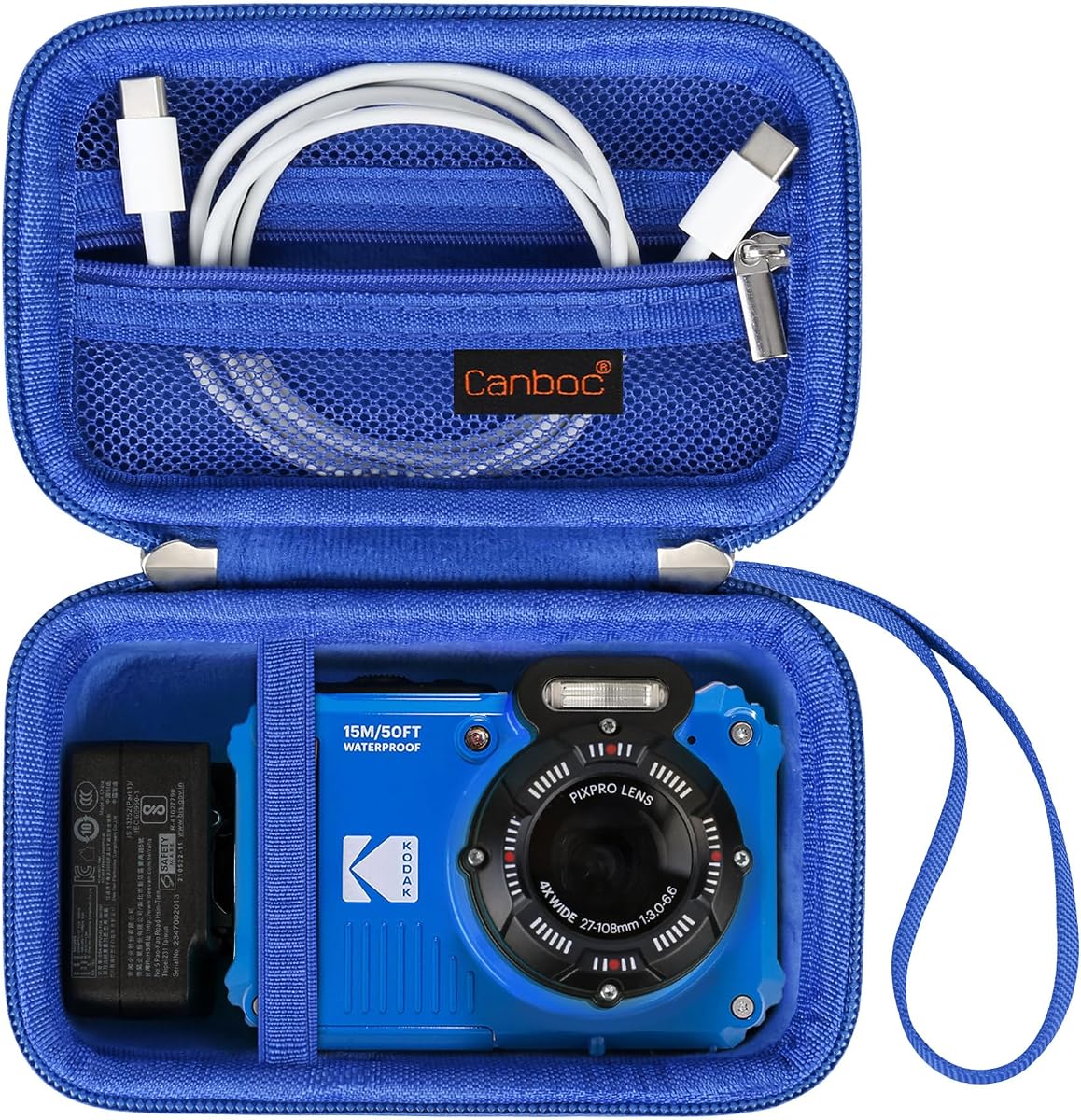 Canboc Carrying Case for Kodak PIXPRO WPZ2 Rugged Waterproof Digital Camera | WPZ2 Underwater Photography Camera Bag, Mesh Pocket fits USB Cable, Battery, Adapter, Blue (Case Only)