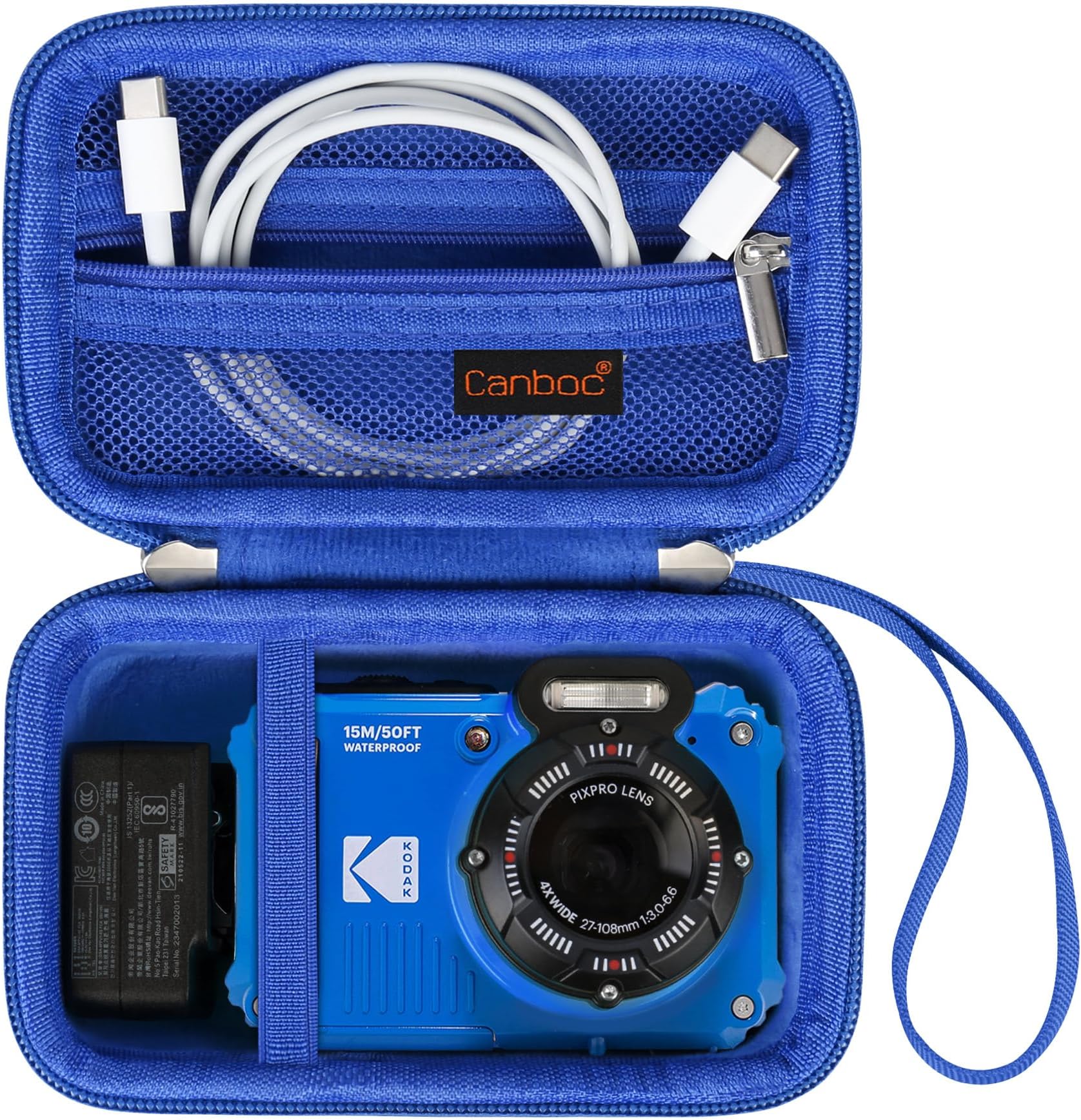 Carrying Case for KODAK PIXPRO WPZ2 Rugged Waterproof Digital Camera, Underwater Photography Camera Bag, Mesh Pocket fits USB Cable, Battery, Adapter, Blue (Case Only)