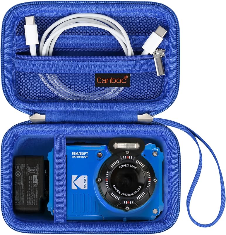 Canboc Carrying Case for Kodak PIXPRO WPZ2 Rugged Waterproof Digital Camera | WPZ2 Underwater Photography Camera Bag, Mesh Pocket fits USB Cable, Battery, Adapter, Blue (Case Only)