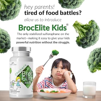 BrocElite Mara Labs Kids | Broccoli Supplement w/Naturally Stabilized Sulforaphane Extract for Children | No Glyphosate Residue | 30 Vegan Capsules