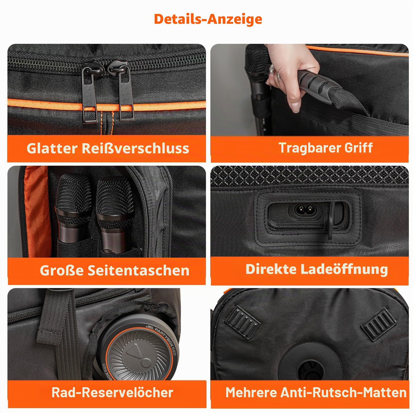 Tasche für JBL PartyBox 520 - Tragbare Aufbewahrung Schutzhülle für PartyBox 520 Lautsprecher & Zubehör, strapazierfähige Reisetasche für DJs, Partys im Freien und