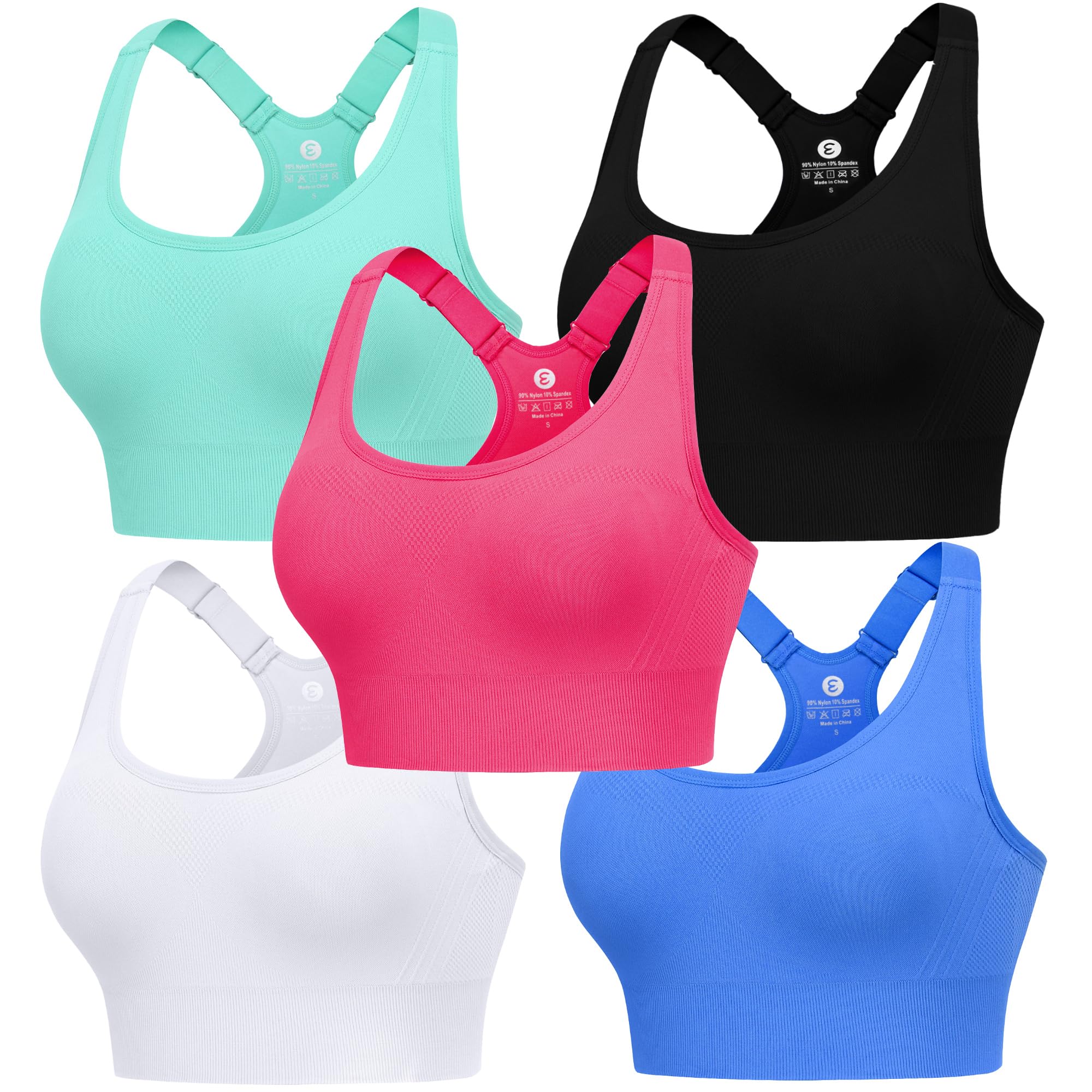 Evercute - Reggiseni sportivi regolabili da donna, confezione da 3/4/5 pezzi, con apertura sulla schiena, senza cuciture, imbottiti, per allenamento e corsa