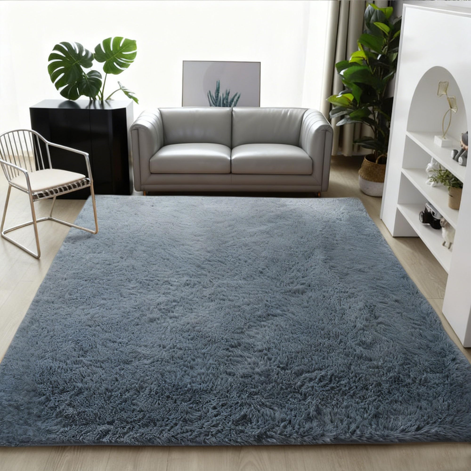 GUOYFEN Shaggy Rug 300 x 330 cm Non Slip Underside Fluffy Shaggy Rugs Easy to Clean, Many Different Sizes for Bedroom Bedside Living Room, Dark Grey