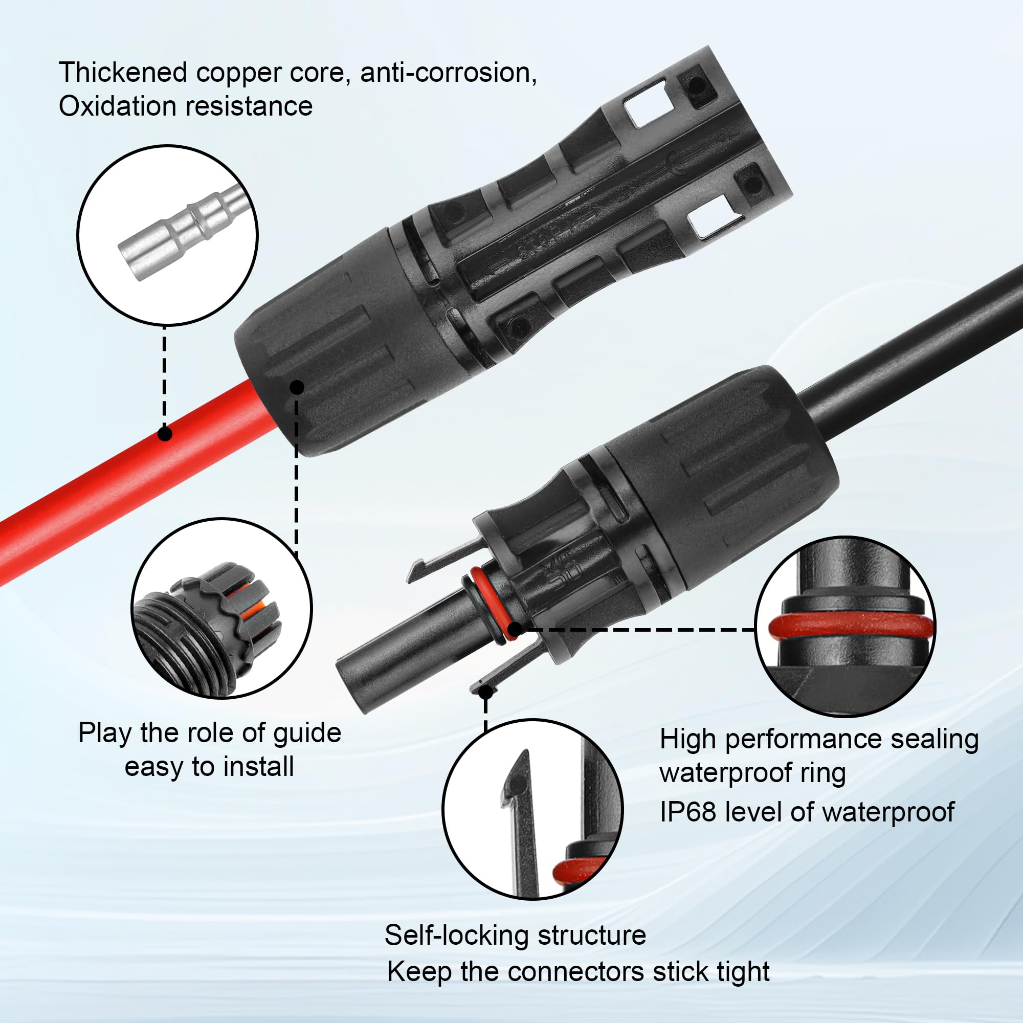Cavo di prolunga per pannello solare, 6,5 m, 8 AWG, cavo di prolunga per pannelli solari con connettori rapidi femmina e maschio, adattatore solare per camper, sistemi off-grid (6,5 m rosso + 7,6 m