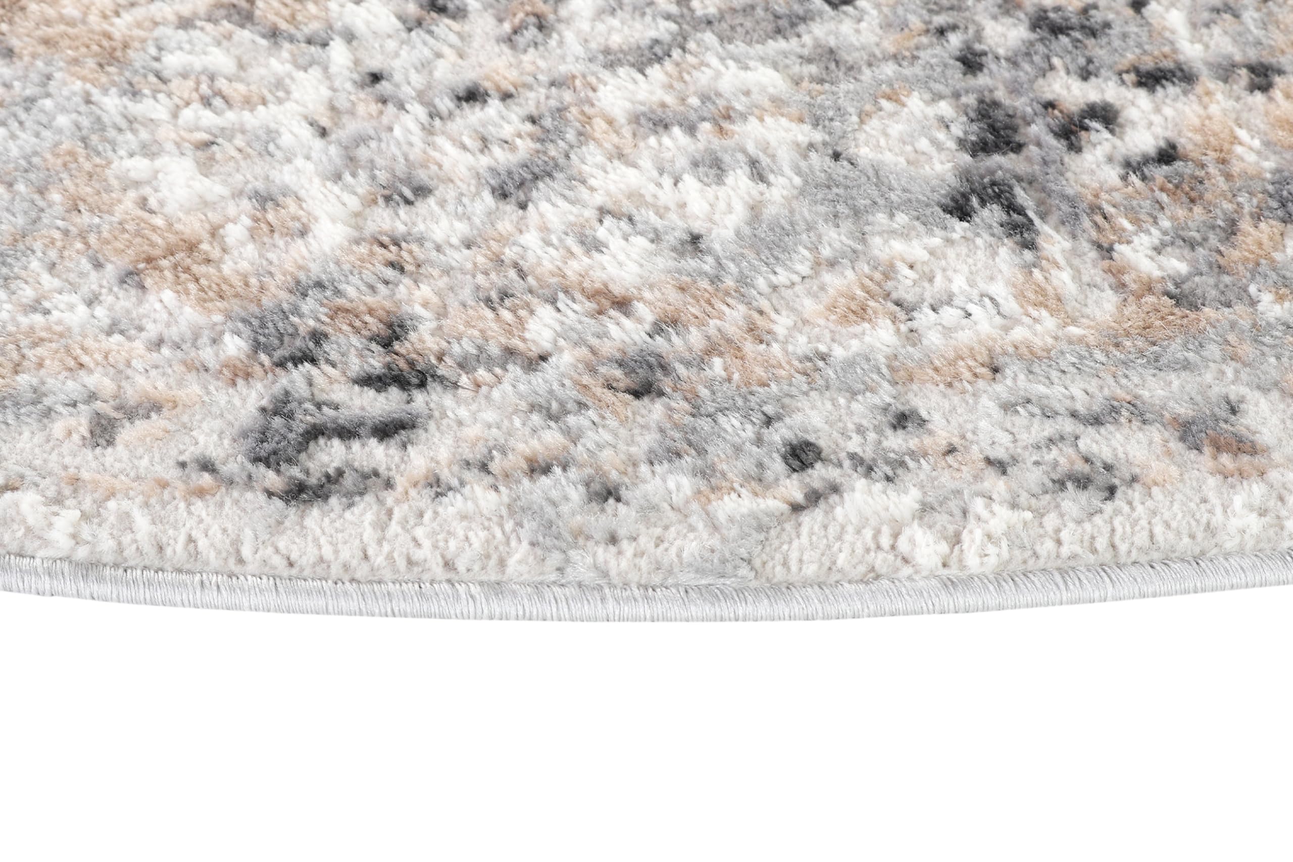 TAPISO Valley Rund Teppich Kurzflor Vintage Hellgrau Blumen 120 x 120 cm