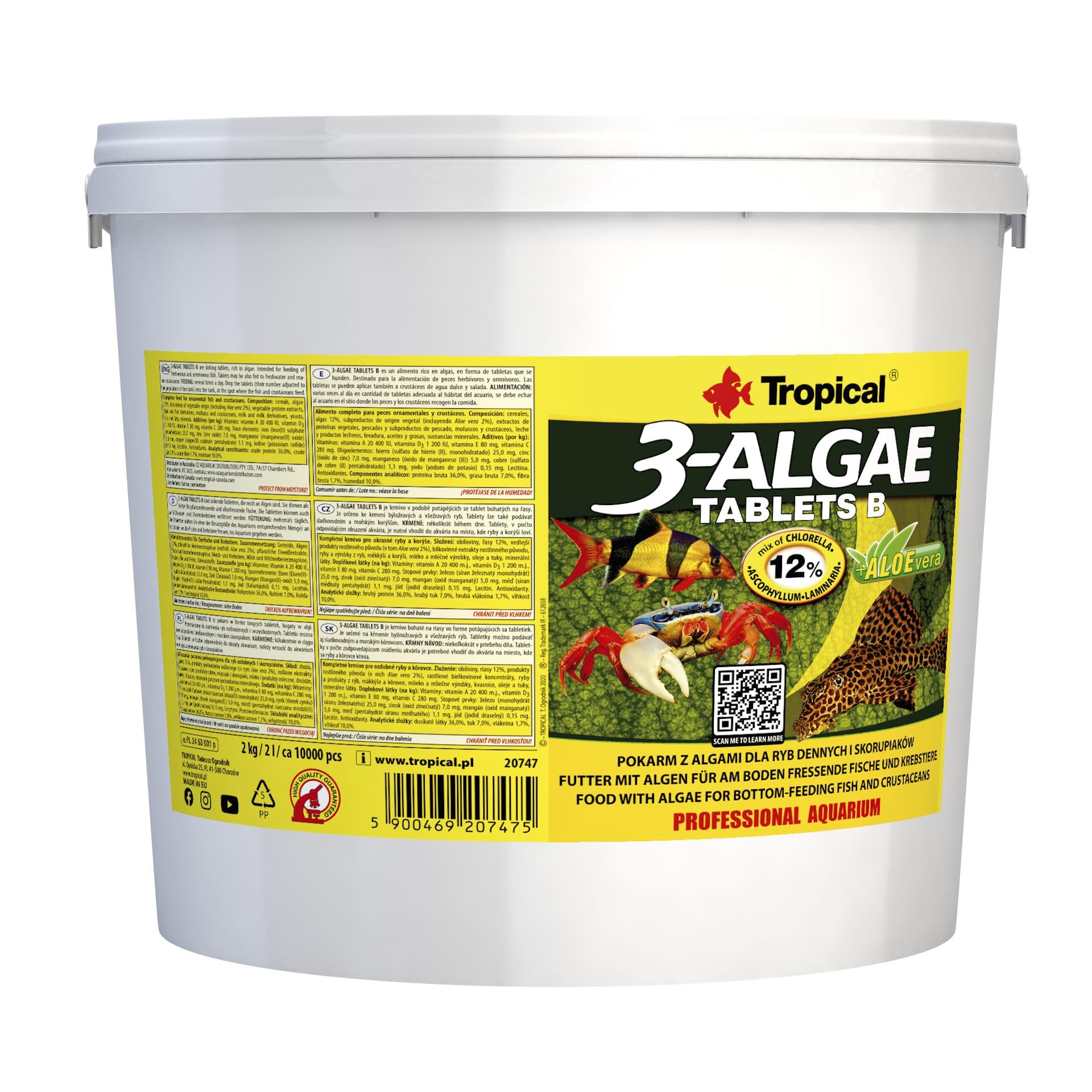 Pokarm uniwersalny dla ryb slodkowodnych i morskich 3-algae tablets tabletki tonące B 2kg / 2L / 10000 szt.
