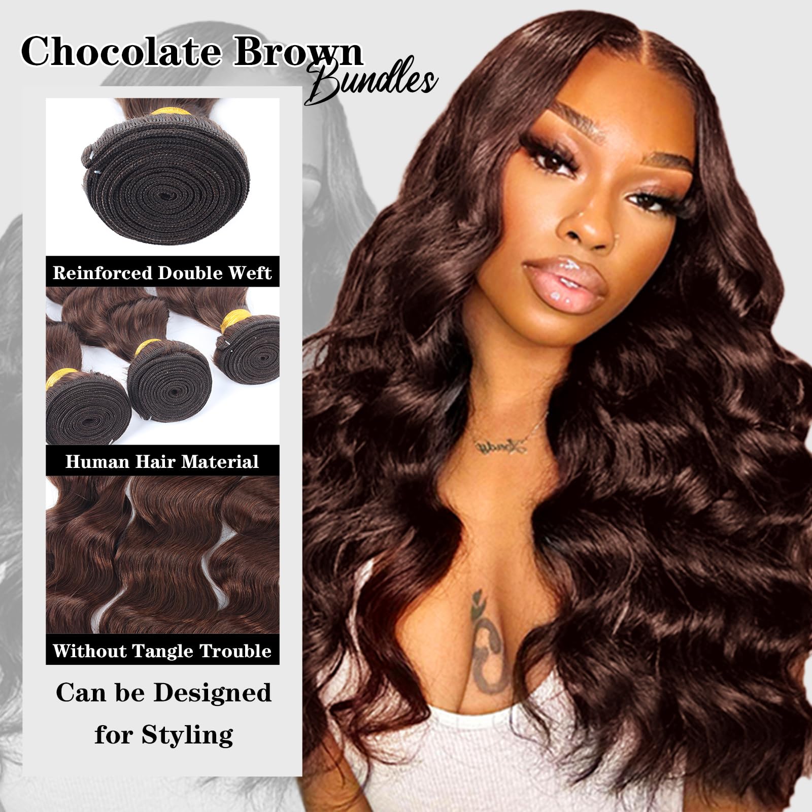 Chocolate brown brazilan Human hair long extension Amazon.com : Bundles Human Hair Chocolate Brown Loose Wave  main image 3
