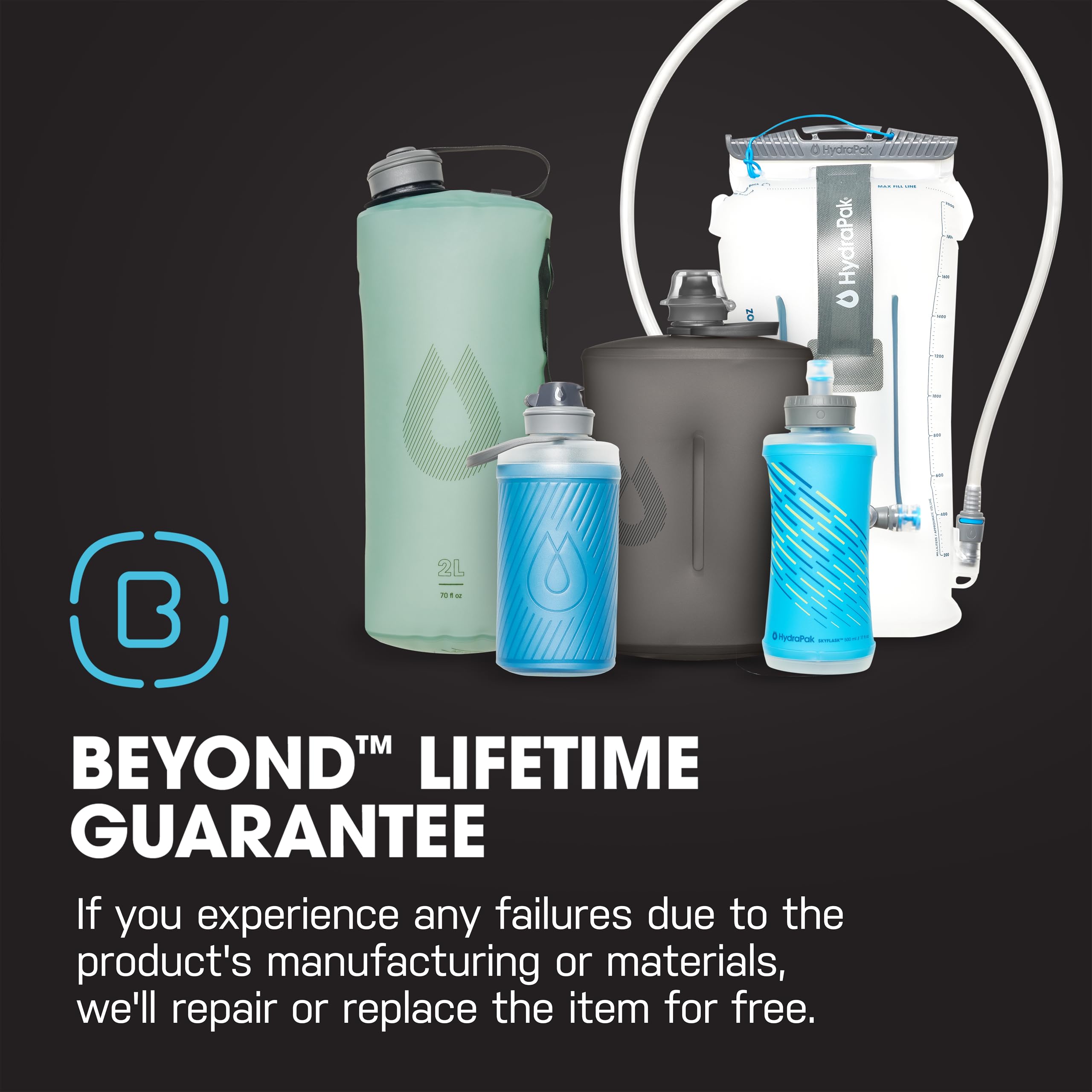 HydraPak FLUX + KIT DE FILTRE 1,5 L - Bouteille d'eau de randonnée pliable - Sans BPA, ultra léger bouchon à vis anti-déversement - Transparent