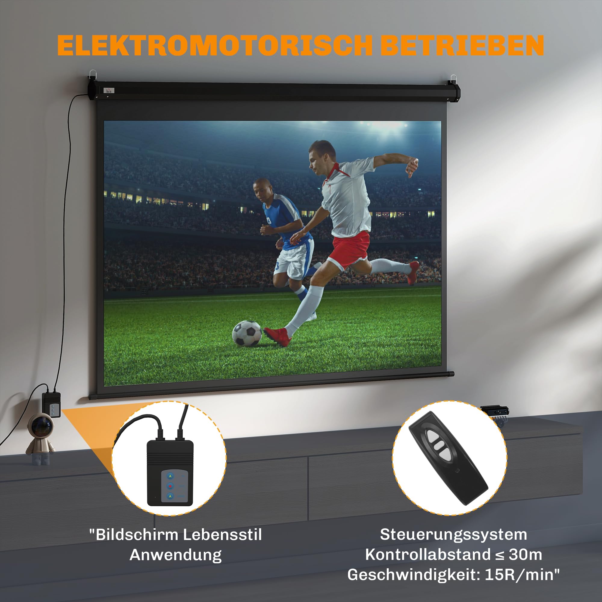 HOMCOM Beamer Leinwand 84" 171 x 130cm 4:3 HD 4K mit Fernbedienung Schwarz | Elektrische Projektionsleinwand, mit Fernbedienung, Motor Leinwand, für Heimkino oder Präsentationen