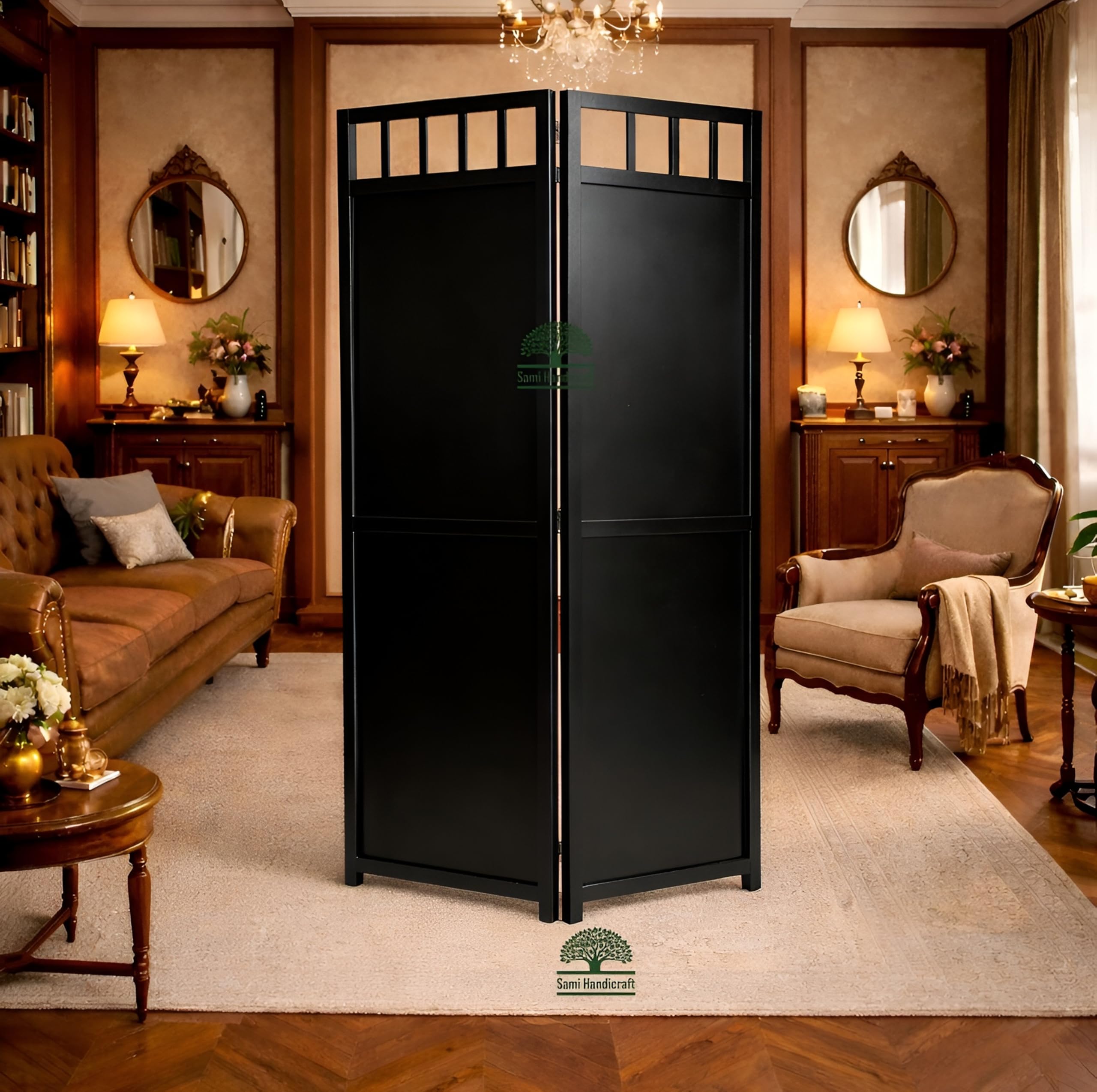 Wooden Room Partition for Living Room, Wood Screen Separator and Room Dividers, Studio Wall Panel 2 Panel 6 Feet for Living Room/Bedroom/Office/Restaurant/ (Black) (100 W x 182 H Cm).-image-18