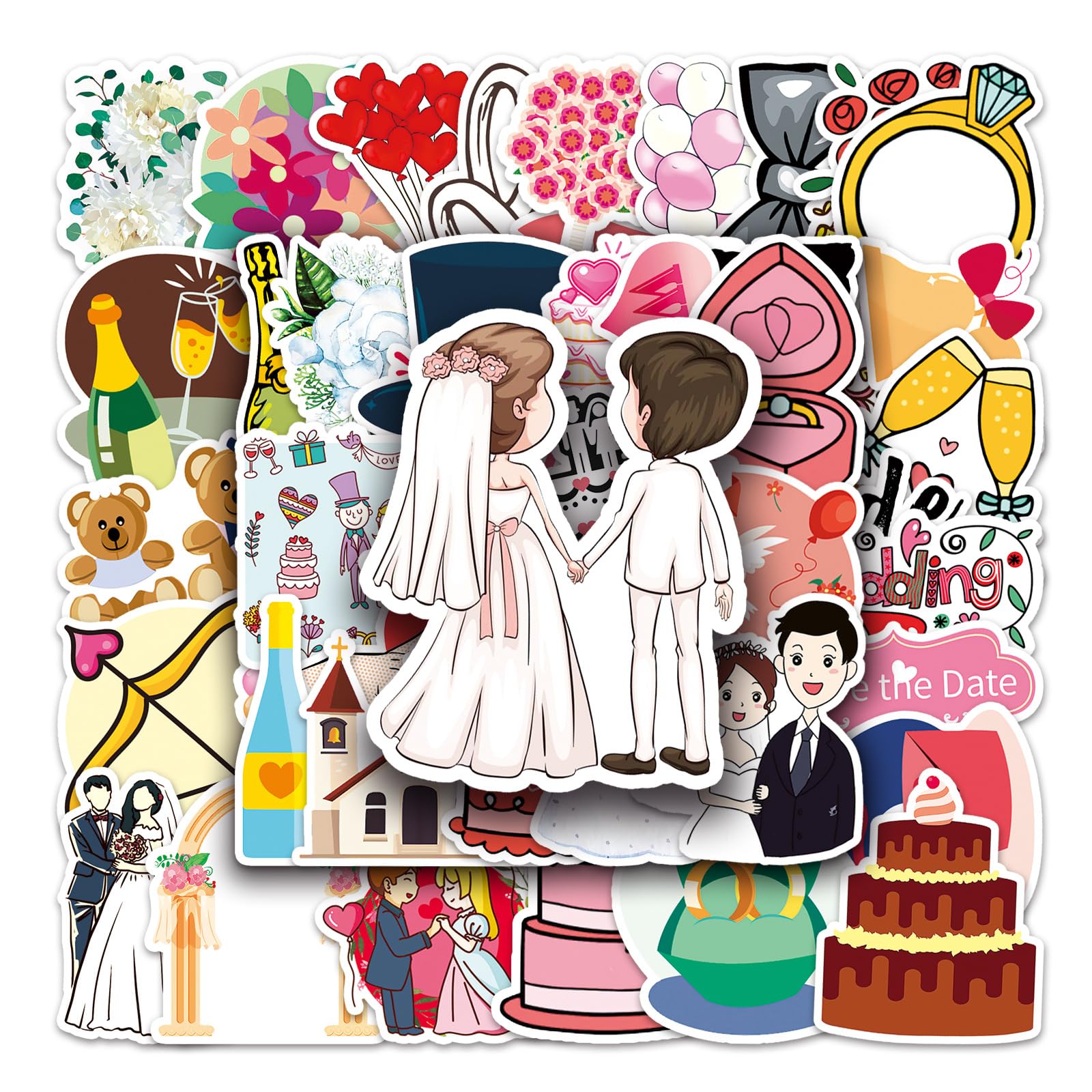 50 adesivi per matrimoni per scrapbooking, in vinile, impermeabili, con parole di matrimonio, per laptop, album di ritagli, biciclette, auto, tazze del telefono e altro (matrimonio)