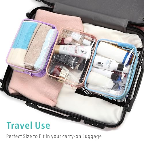 Miniatura 5 de F-color Bolsa de aseo aprobada por la TSA, paquete de 3 bolsas de aseo transparentes, maquillaje transparente para mujeres, bolsa de viaje de tamaño