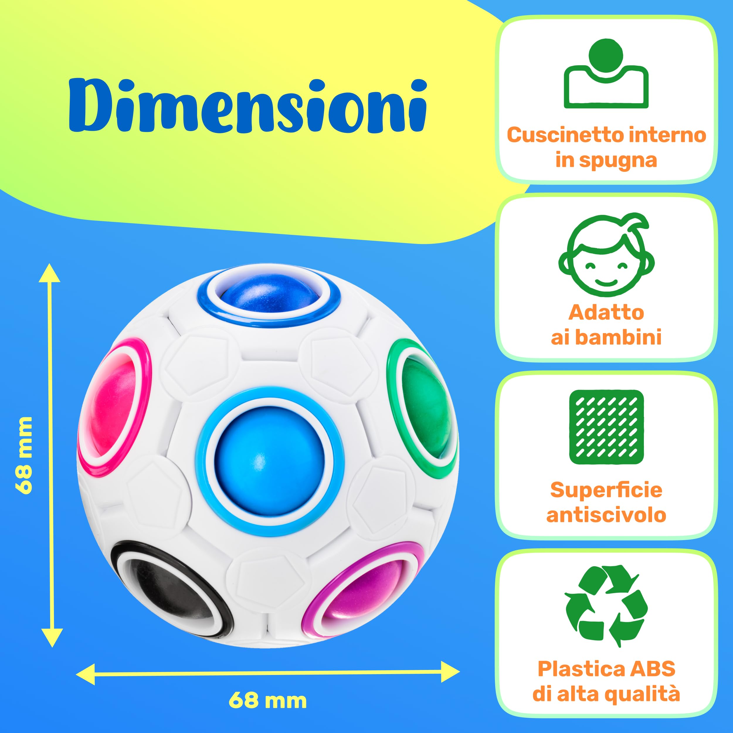 CUBIDI® Palla Magica Arcobaleno Puzzle 3D. Rompicapo Antistress per Bambini e Adulti. Ideale Come Regalo Bambino 6 Anni o per Giochi da Viaggio.