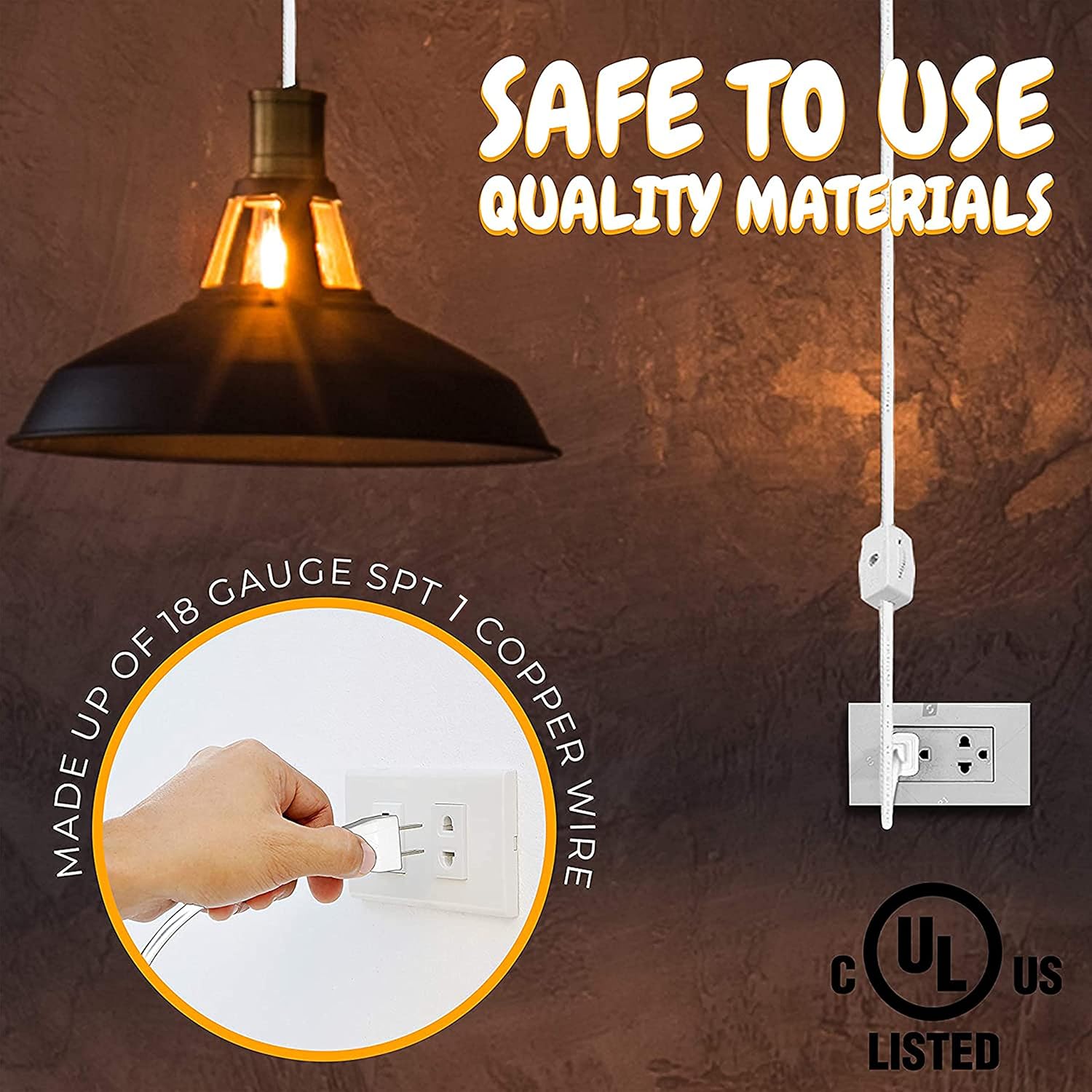 OHLECTRIC 8 Ft Lamp Cord Set with Clip-in Socket, Switch and Plug – Ideal for Candelabra Base Bulb with Power Switch for Easy On/Off Operation – Used in Festive Christmas Lighting, OL-39995