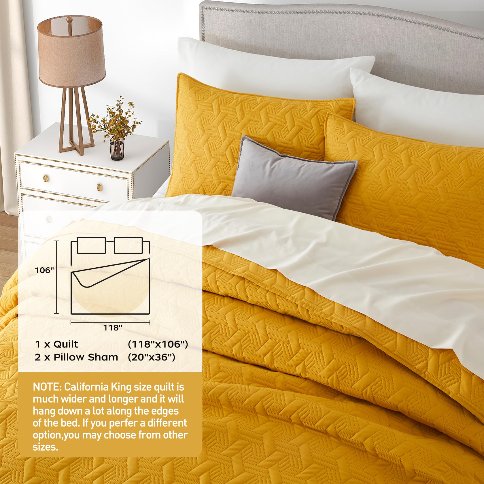 Set Di Biancheria Da Letto Lavsiry King Size 3 Pezzi, Motivo A Cestino, Giallo Chiaro, Microfibra Morbida, Per Tutte Le Stagioni