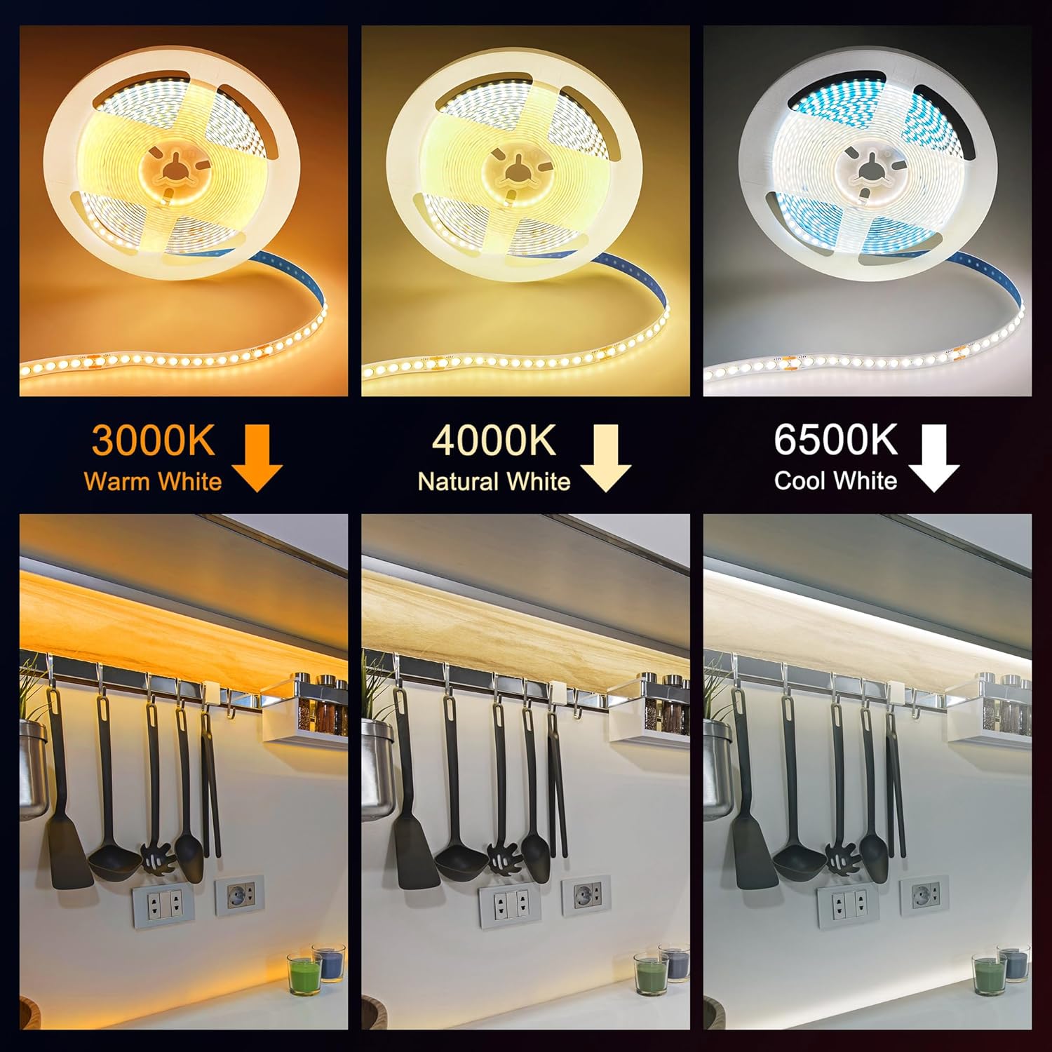 White COB LED Strip Lights, 16.4ft Dimmable 6500K LED Light Strip Daylight White, 910 LEDs 24V Flexible Led Lights for Bedroom, Kitchen, Under Cabinet Lights, Mirror, TV Backlights