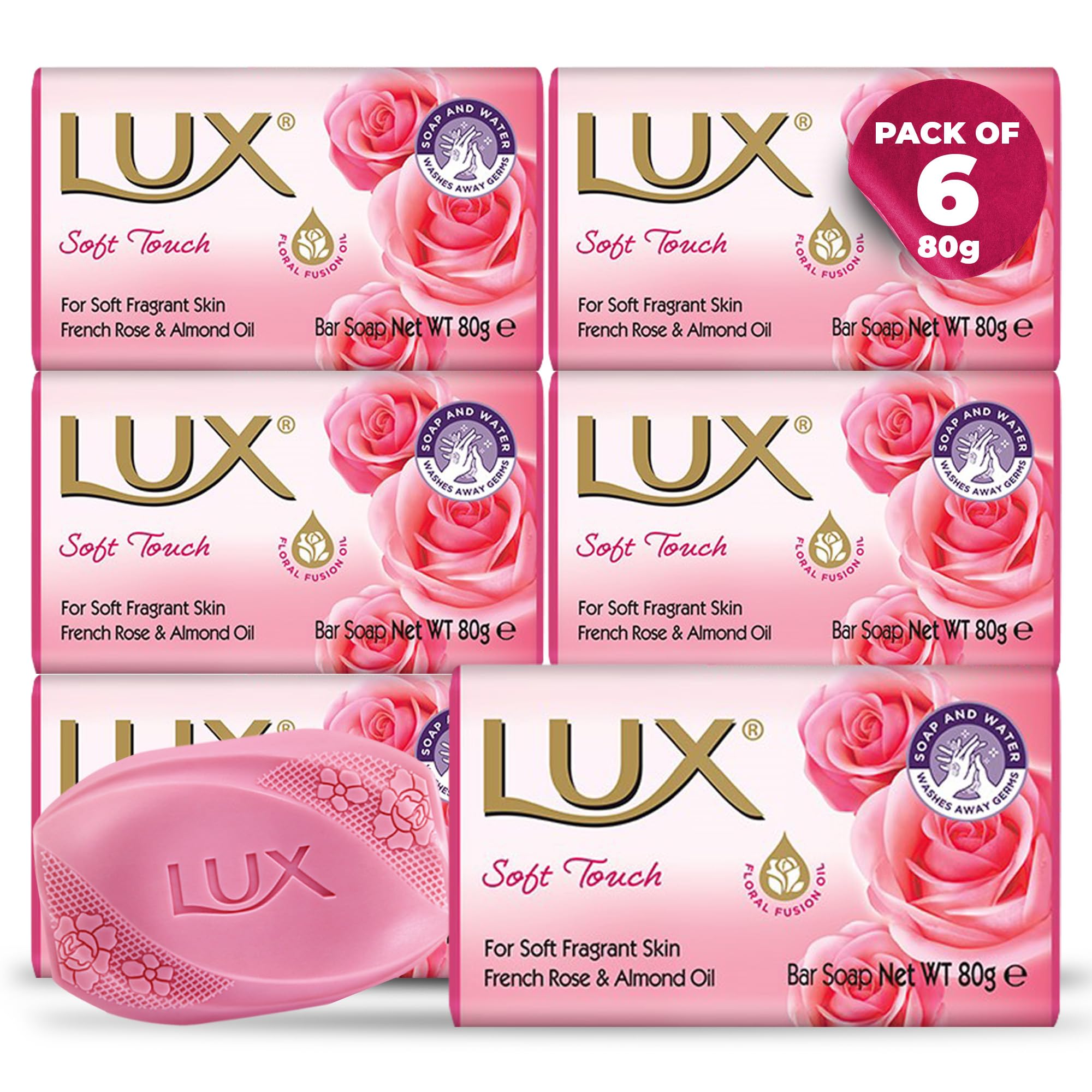 Pink Soft Beauty Soap Bar - Indulgent Skincare for Face, Hands & Body - Enriched for Smooth, Radiant Skin - Gentle Daily Bath & Shower Soap w/Fresh Fragrance - Men & Women - 80g x 6