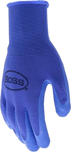 Miniatura 4 de BOSS Guantes de trabajo recubiertos de látex arrugado con agarre táctil para mujer, 2 paquetes, resistentes a la abrasión y al agua, talla grande