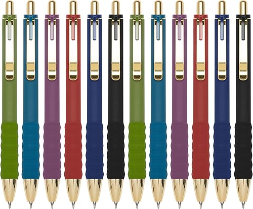 Linbsunne Bolígrafos de gel de tinta negra de 0.5mm de punta fina, escritura suave, retráctiles, suministros de oficina (Vintage - 12 piezas)