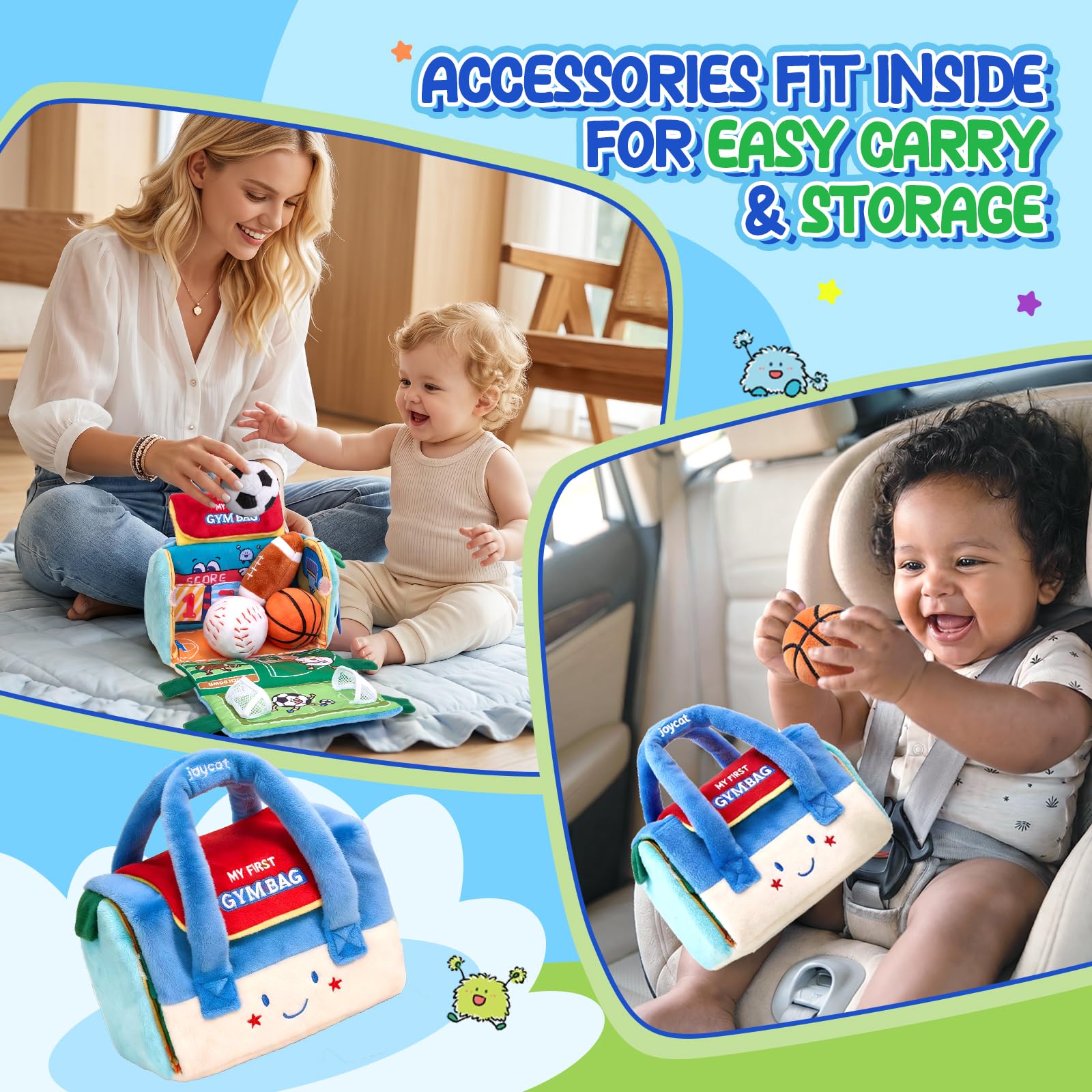 Joycat Baby Spielzeug 0-12 Monate, Mein Erstes Sporttaschen-Spielzeug, 4 Sensorik Bälle mit Multifunktionsspielfeld, Montessori Babyspielzeug 3 6 9 12 Monaten, Tummy Time Baby Geschenke Jungen Mädchen