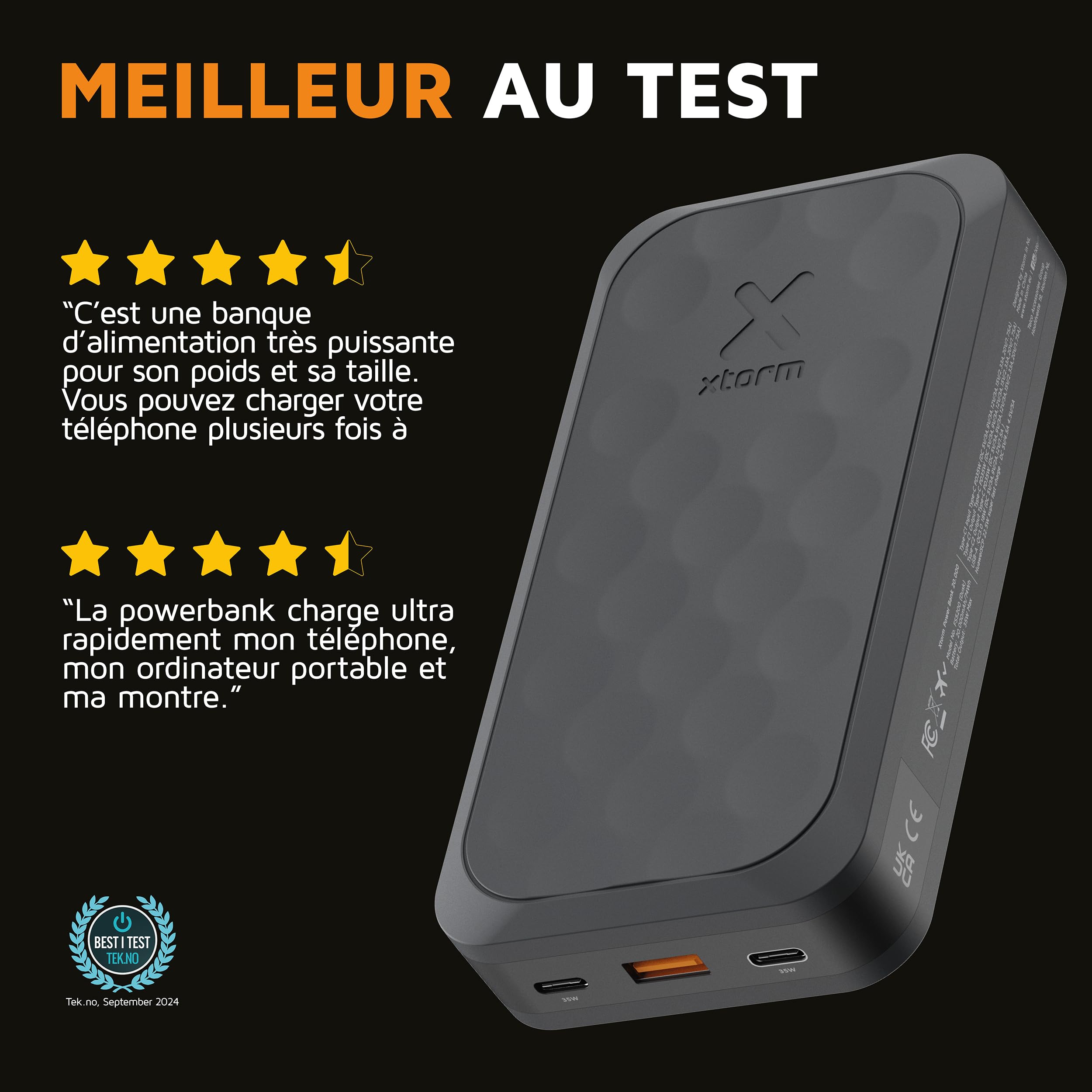 Xtorm Fuel Series 5 Powerbank 67W 27 000mAh, 2X USB-C PD/1x USB-A, Affichage LED, Recharge d'ordinateur Portable, Compatible avec iPhone et Samsung, Noir