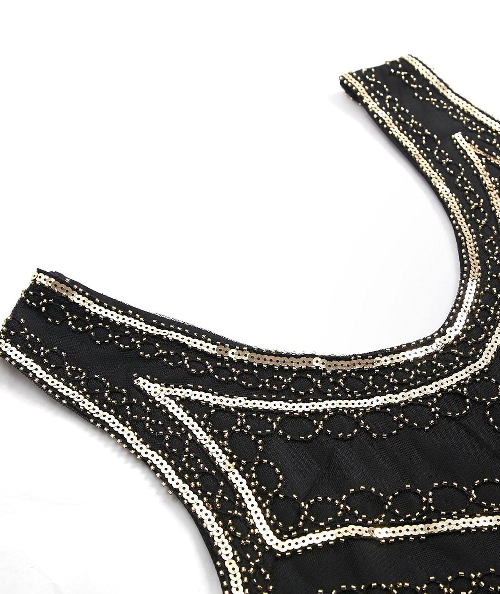 HAHAEMMA - Robe - Style des années 1920 - Pour femmes - Motif : paon - Garçonne - Charleston - Gatsby - Paillettes - Ourlet à pompons - Pour cocktail et bal des finissants