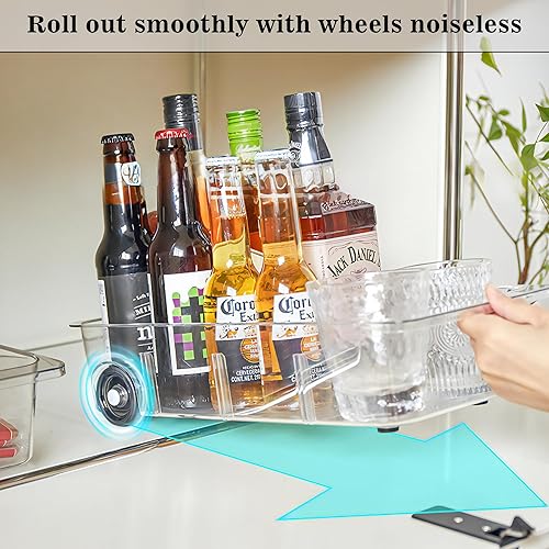 Miniatura 2 de MANO Paquete de 2 bandejas divididas para refrigerador, organizador de refrigerador con ruedas para despensa de verduras, caja de aperitivos debajo