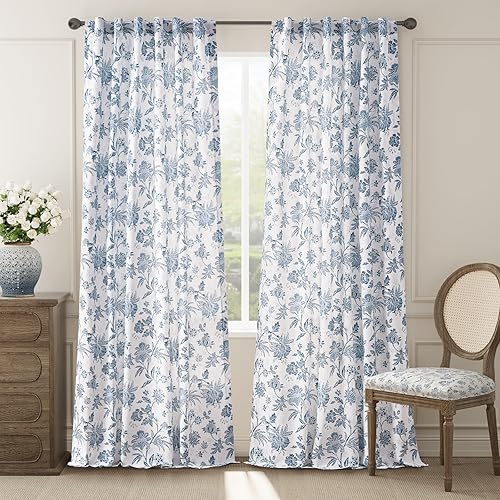 Miniatura 35 de jinchan Cortinas opacas florales para dormitorio, 63 pulgadas de largo, cortinas opacas con estampado de flores, pestañas traseras de campo francés,