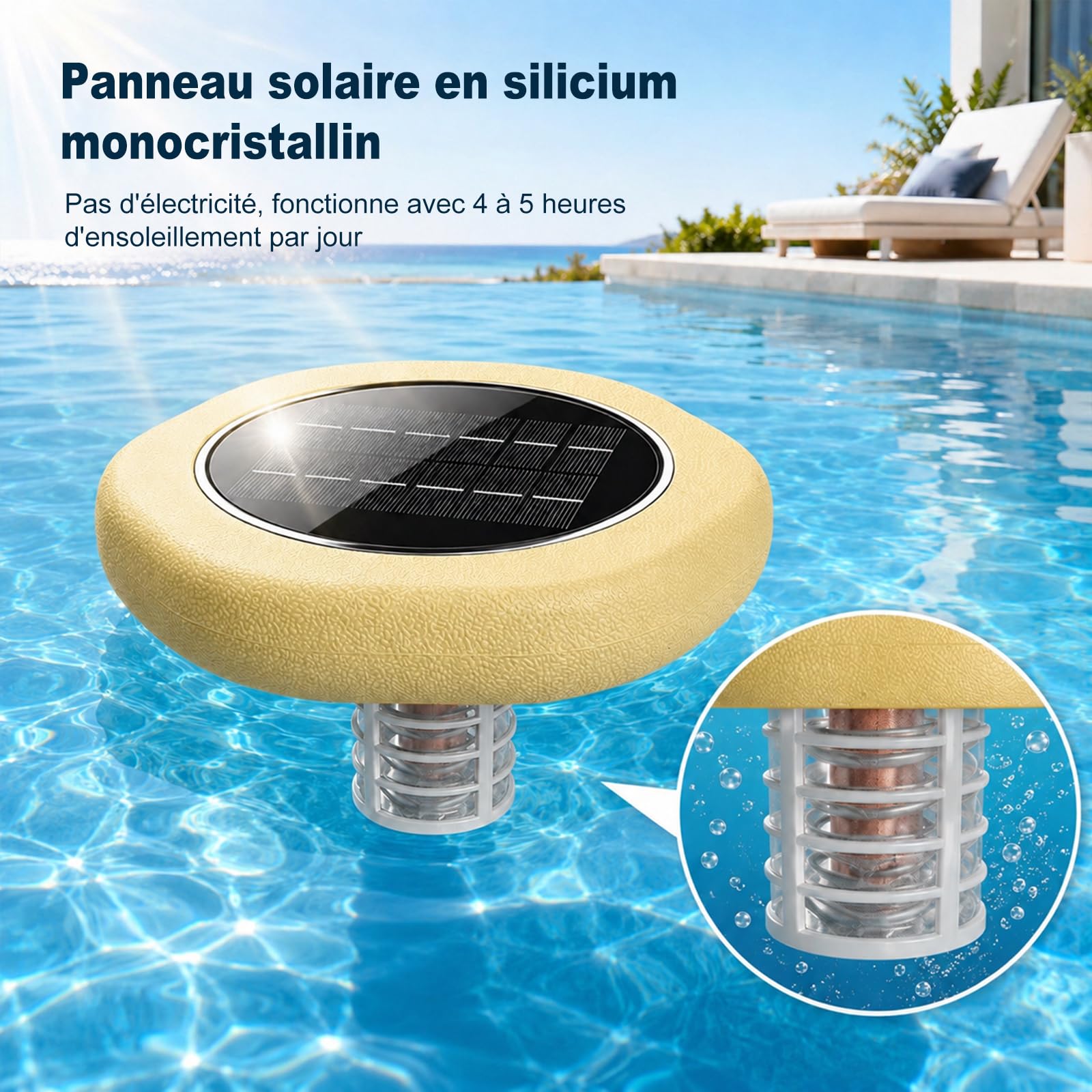 Ioniseur Piscine Solaire Purificateur, Piscine à Energie Solaire Clarificateur, Flotteur Autonome, Idéal pour Les piscines Hors-Sol, Les piscines encastrées, Piscine Solaire pour Extérieure
