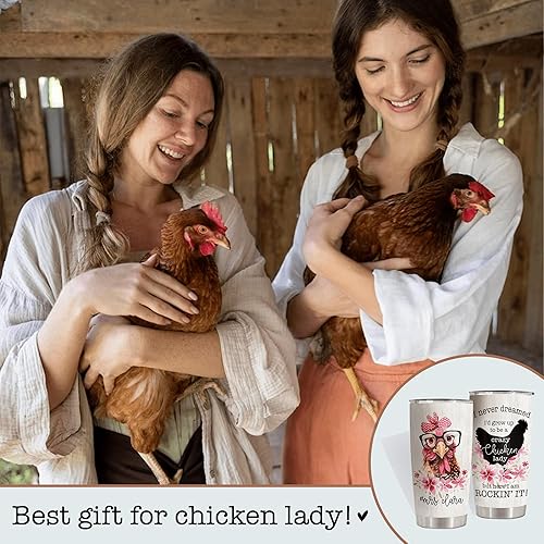 Miniatura 6 de Regalos personalizados de Crazy Chicken Lady  Vaso de acero inoxidable con girasol de pollo de 20 onzas para dueños de pollos  Taza de viaje de