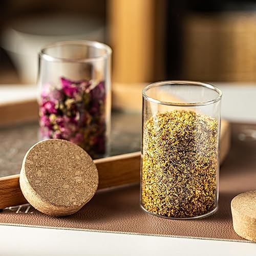 Miniatura 5 de Recipiente de almacenamiento de vidrio de 10 onzas  Tarros de vidrio herméticos con tapa de corcho, tarros de especias, tarro de caramelo, tarros de