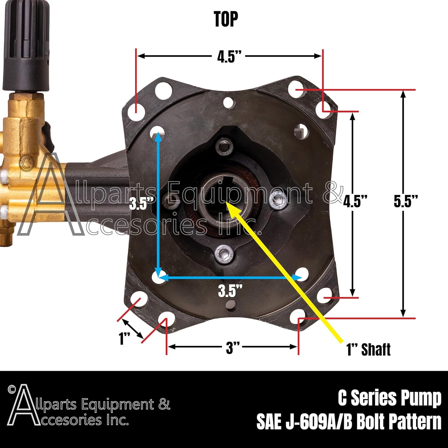 10.0GA13 AAA Horizontal Pressure Washer Pump Max 4000 PSI 3.5 GPM 1 Inch Shaft OEM replacement pump with standard SAE mounting for 8.5HP engines and above from Simpson Cleaning