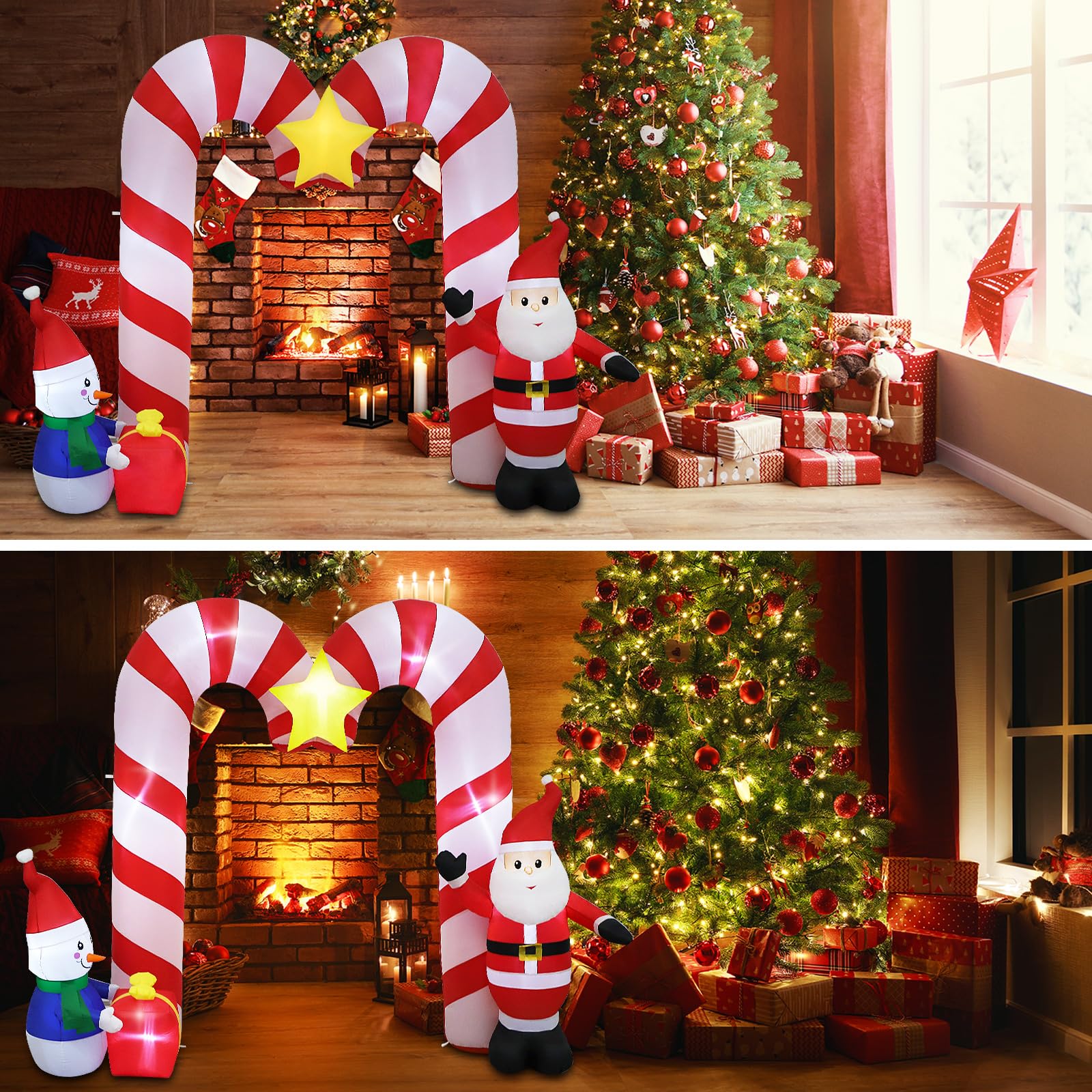 Decoración inflable de Navidad de 10 pies para exteriores, decoración inflable para patio, forma de piruleta, decoración inflable arqueada, luces LED integradas para fiestas de Navidad,