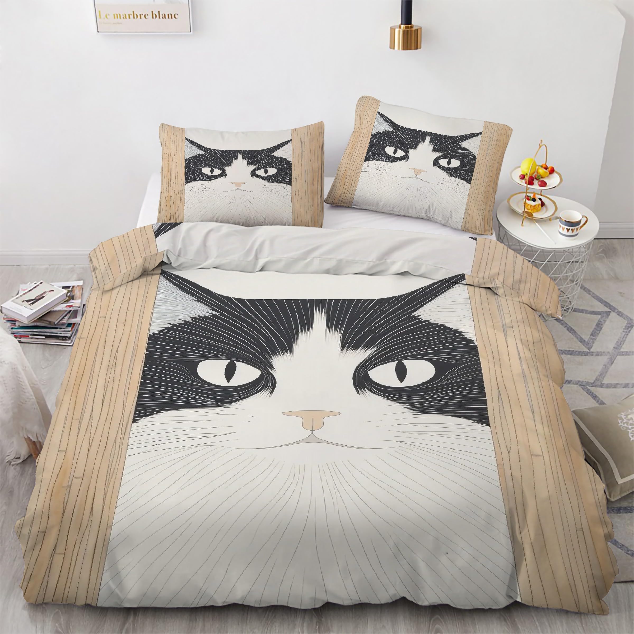 Housse de couette 240 x 260 cm chat parure de lit 3 pièces microfibre fermeture éclair