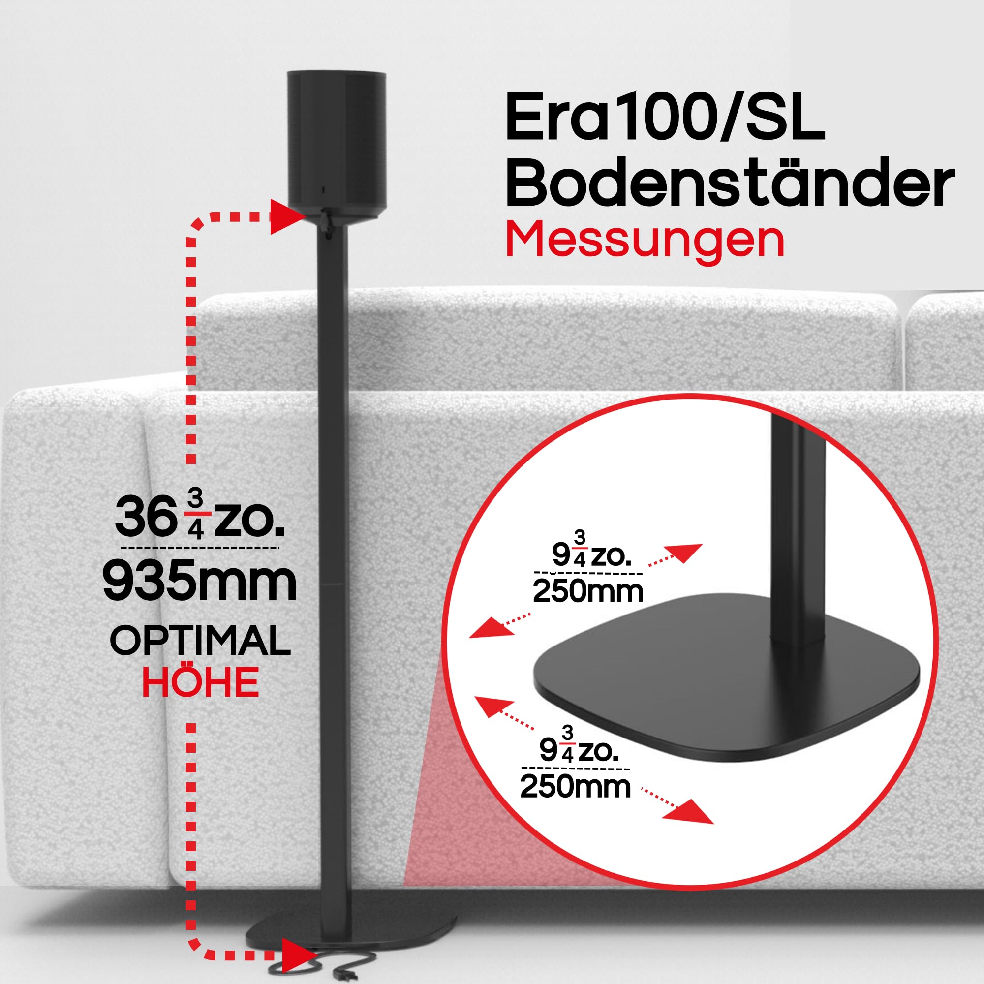 Sound Bass ERA 100 Bodenständer, Doppelpack (2 Stück), Kompatibel mit Sonos ERA100 & ERA 100 SL, Sonos ONE & Play:1 Lautsprecher, Zubehör Enthalten, Entworfen in Großbritannien, Doppel, Paar (Schwarz)