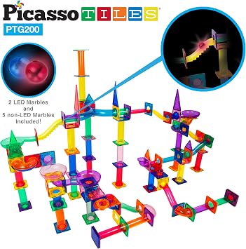 PicassoTiles 200PC Marble Run Race Track + 60PC Magnet Tiles Fun & Creative Playset Bundle: STEAM Learning & Educational Sensory Toy for Preschool & Kindergarten Kids Ages 3+, A Classroom Must Have