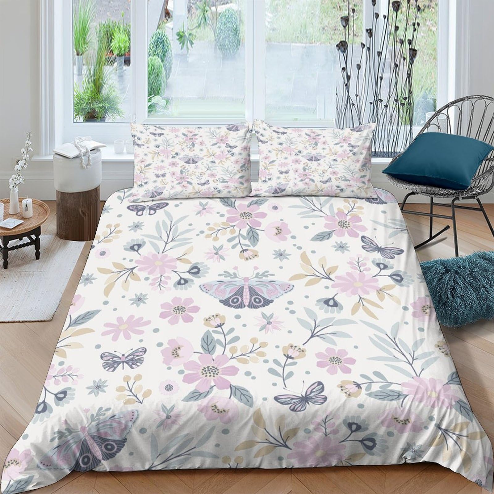 MXRMXR Flower Duvet Set Bedding 3 Piece Set Comforter Cover Easy Care Quilt Cover PillowCases with Zipper Closure Soft Microfiber for Kids Adult Teens Double（200x200cm）